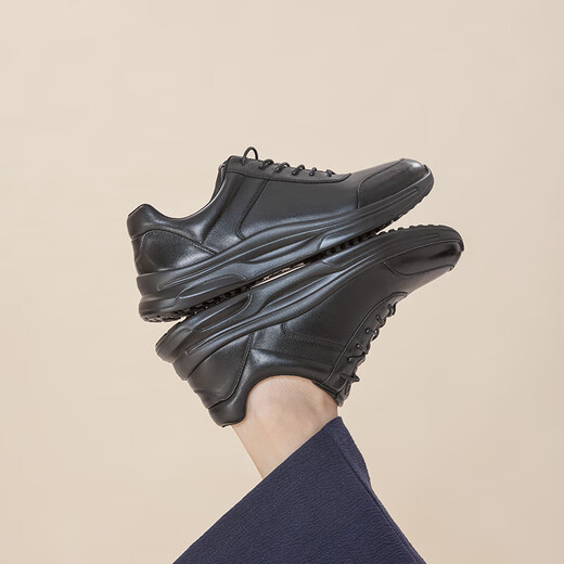 Aokang official men's shoes 2025 spring and autumn business sports and casual leather shoes genuine leather comfortable increased lace-up commuter leather shoes black 1253332055S 42 260mm