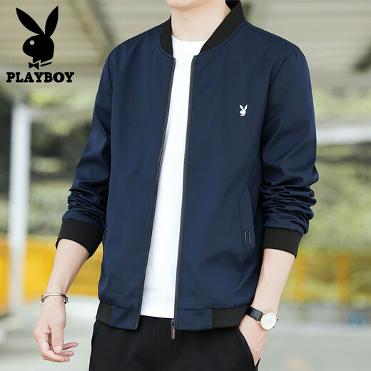 Playboy New Men's Jacket Spring and Autumn Jacket Men's Casual Slim Top Thin Breathable Baseball Uniform Work Wear Trendy and Versatile 2030 Black (Spring and Autumn Style) XL 120-135Jin Jin is equal to 0.5 kg