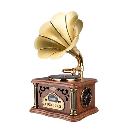 HUIYIZHIYIN retro gramophone speaker all-in-one music player large speaker high-end small audio ornaments vinyl record player green rechargeable dual-purpose rotating turntable (free U disk)
