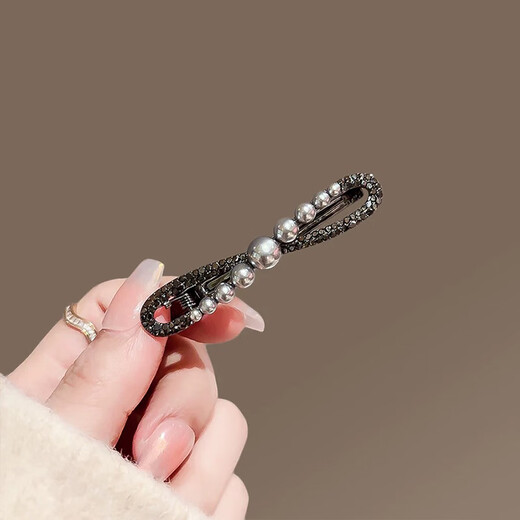 Forehead side bangs high-end pearl hairpin for women 2025 new adult hair clip duckbill clip headdress pearl bow side clip 6cm