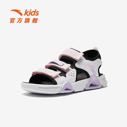 ANTA (ANTA) children's sandals, men's and women's shoes, 2026 spring new spring Velcro children's open-toe Lingbo arch beach shoes, girls black/clear water powder/ANTA white-9 36