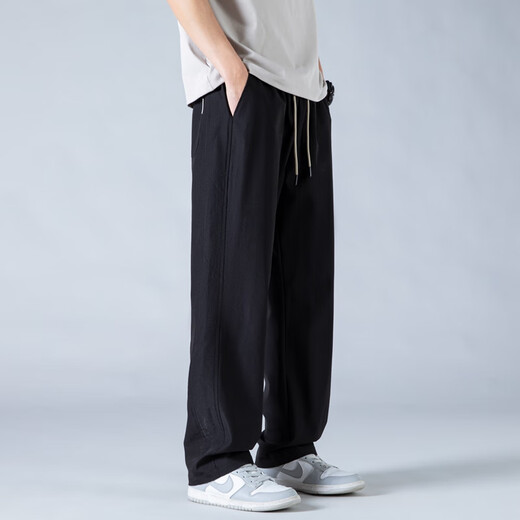 POUM冰丝直筒裤子男士夏季宽松运动透气垂感阔腿速干裤6636黑色3XL