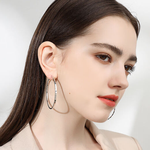S999 pure silver earrings for women, pure silver hoop earrings, large hoops, plain hoops, 2025 new hot style high-end earrings, diameter 5.0 cm, sterling silver flash square large earrings
