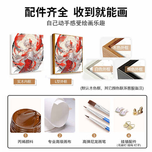 Wen Shiou 2025 New National Comic Big Fish and Begonia Digital Oil Painting Handmade DIY Coloring Small Size Decorative Painting Birthday Gift H3271 Classic Regular Style 70x70cm Strong Coverage DIY Set Thickened