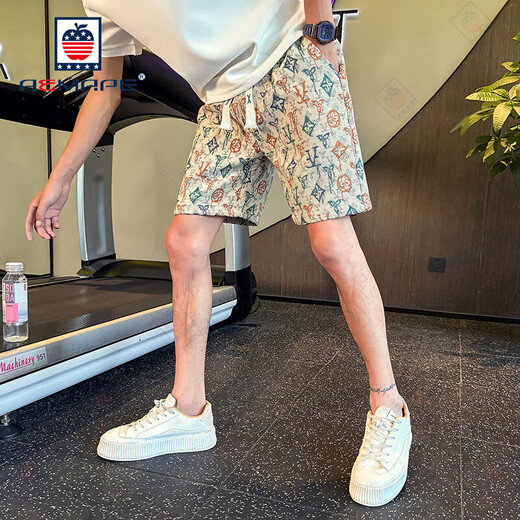 AEMAPE短裤男夏季运动休闲宽松中裤子印花大裤衩2025新款五分裤男裤 K723图色 M 建议110斤内