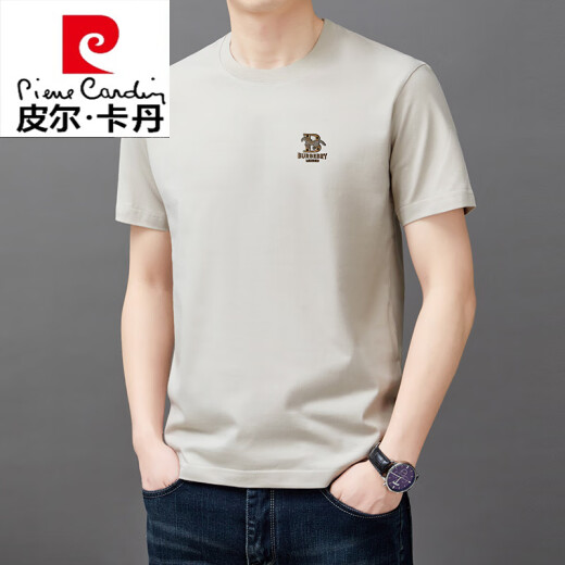 Pierre Cardin 100 Camiseta de manga corta de algodón puro para hombres Summer suelto de manga suelta 2025 Summer NUEVA Camiseta de color sólido casual 9929 Camel S 165