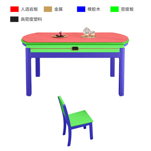 Ziwu dining table household thickened slate dining table and chair combination square and round dual-purpose dining table 690#1.2m table + solid wood chair*6