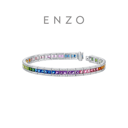 Chow Tai Fook ENZO Rainbow Series 18K Gold Colorful Gemstone Diamond Bracelet Girl Birthday Gift EZV1835 17.5cm