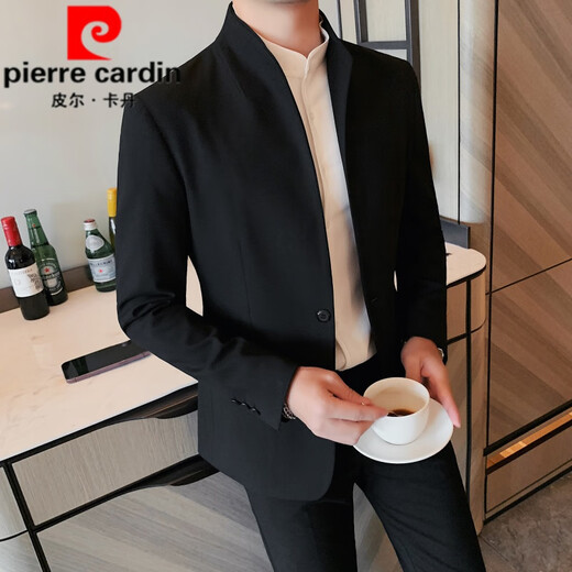 Pierre Cardin (pierre cardin) new Chinese tunic high-end jacket men's Korean style casual stand collar suit 2025 new improved spring top black XL 125-135Jin Jin is equal to about 0.5 kg