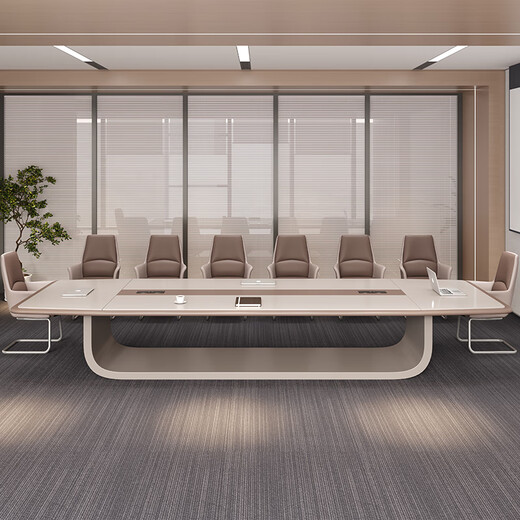 关牧（GUANMU）创意烤漆会议桌长桌 现代大型洽谈桌轻奢大气会议室培训办公桌子 4.5米会议桌+大会议椅14个