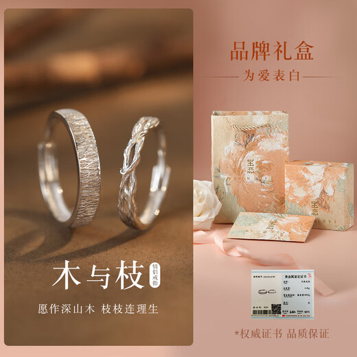 Bao Lian Wood and Branches Couple Ring, pure silver, niche design pair of rings for a man and a woman, anniversary gift for girlfriend, Wood and Branches Matching Ring + Quality Gift Box + Certificate