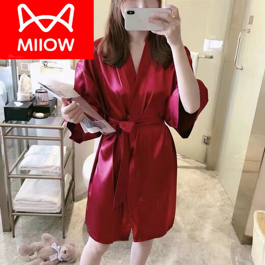 Cat Man (MiiOW) ice silk short-sleeved nightgown for women summer sexy plus fat plus large size fat MM200Jin [Jin equals 0.5 kg] bathrobe real pajamas women spring and autumn nightgown 5012# 3XL (170 200Jin [Jin equals 0.5 kg])
