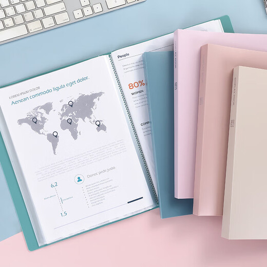 齐心（COMIX）(Comix) 新品莫兰迪色60页资料册 办公学生插袋档案收纳A6636 米黄