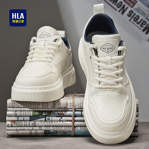 Heilan House (HLA) sneakers men's shoes 2025 autumn and winter new style plus velvet thick sole heightening casual white shoes classic casual shoes for men white blue 41