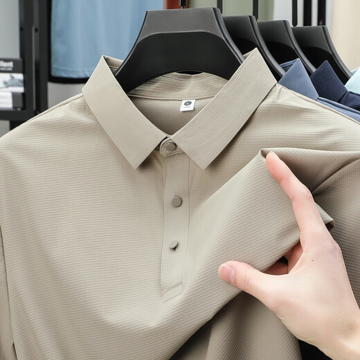 培蒙（peimeng）夏季无痕冰丝翻领衫男商务休闲短袖恤透气青年男装潮 BJ12357咖色 L