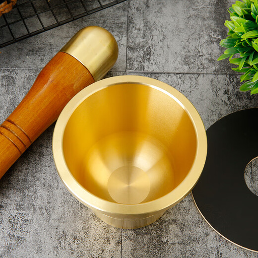 CLCEY Cantonese-style copper cup, solid brass medicine jar, garlic pounder, Chinese medicine pounder, medicine mortar, medicine jar, mortar, Cantonese-style copper cup, medium size