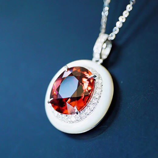 Orenchi necklace for women, natural rubellite 18K gold and diamond pendant, luxury jewelry, wedding anniversary, birthday gift for wife, rubellite and diamond white mother-of-pearl necklace, main stone 5.2ct