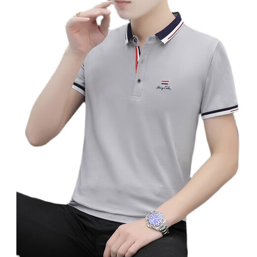 Summer men's lapel short-sleeved T-shirt for men's trendy polo shirt middle-aged stand collar half-sleeved T-shirt 673 bean green 2XL 135-150Jin [Jin equals 0.5 kg]