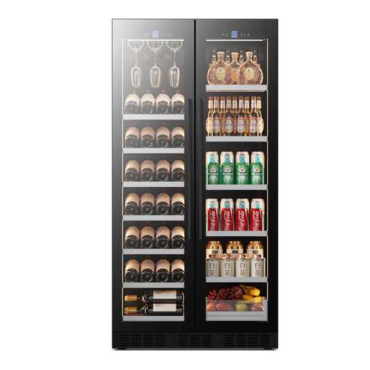 BAIKAILUN double-door double-temperature wine cabinet, door-to-door constant-temperature wine cabinet, ice bar, wine cabinet, home living room refrigerator, office tea beverage display cabinet, wine and fruit preservation refrigerator, 1.76 meters | 400 deep | dual temperature | red wine ice bar 500L thin section