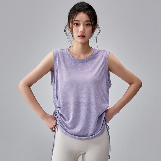 KEJIMITAO European and American ins thin yoga clothing blouse loose sleeveless Pilates training top summer quick-drying sports vest purple gray M