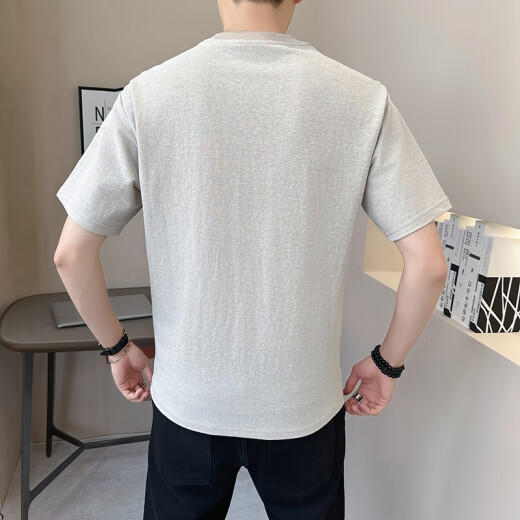 皮尔卡丹（pierre cardin）新中式棉麻短袖t恤男夏季薄款潮流印花烫钻休闲亚麻半袖上衣 绿色9859短袖 M (约90-110斤可穿)