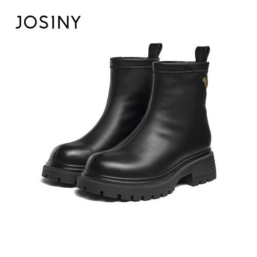 Zhuoshini boots thick heel versatile classic British style round toe short boots slimming women's fashion boots black 38