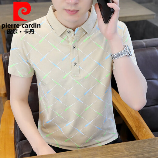 皮尔卡丹（pierre cardin）新款男士纯欲风polo.衫时尚韩版半袖青年印花棉质吸汗透气短袖t恤 9226黑色 2XL 135-150斤
