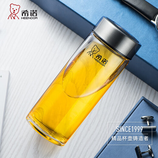 Heenoor taza de té de vidrio de una sola capa taza de agua portátil para hombres y mujeres montada en el automóvil engrosada y resistente 6195-azul negro con filtro original P400ml