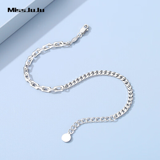 Miss JuJu PT950 platinum bracelet for women, fashionable platinum cross riding whip AB chain body, thick hand jewelry, weight 9.2-9.4g, length 16+3cm