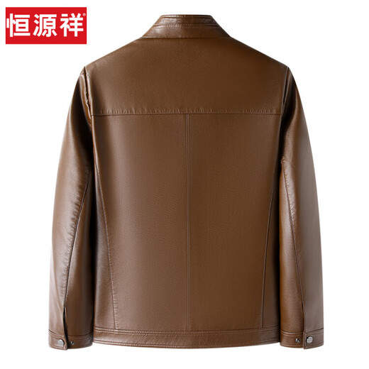 Hengyuanxiang simulated leather soft leather jacket for men spring and autumn pu leather jacket for middle-aged and elderly men motorcycle casual leather jacket brown 2XL 185
