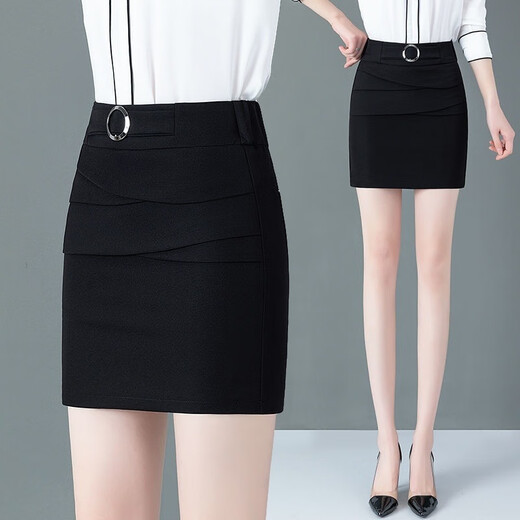 S.SOFEA high waist short skirt makes you look slim and versatile professional black black 9906 2XL 120-130Jin [Jin equals 0.5 kg]