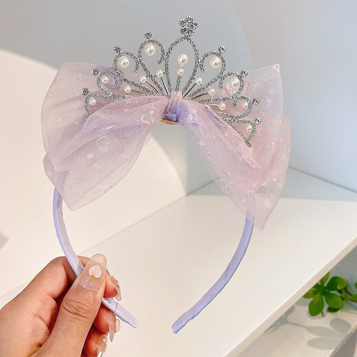Bai Qixin children's hair accessories crown headband little girl headband cute butterfly pearl crown princess girl birthday gift children's crown headband light purple