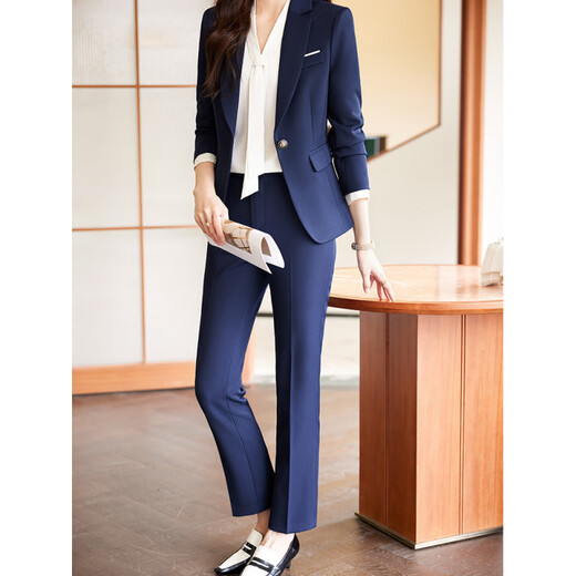 Purple Charming Business Suit Women's Spring and Autumn Blazer Suit High-end Temperament Formal Work Wear Three-piece Set (Off Shelf) Blue Suit L (Recommended 100-110 Jin Jin equals 0.5 kg)