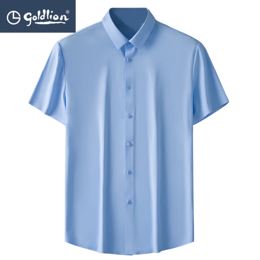 Jinlilai high-end light luxury silk short-sleeved shirt for men in summer cool, non-scalding, anti-wrinkle-free, markless, men's half-sleeved shirt for men in sky blue light luxury [real ice silk] S 3890-115Jin [Jin equals 0.5 kg]