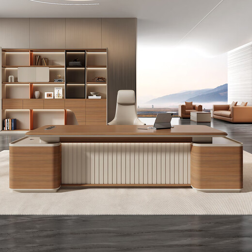 YOE.FTYE Level 0 Boss Desk Desk Light Luxury High-end Office Furniture Executive Desk President Chairman Desk and Chair Combination 2.8 Meters Long Cabinet/Multifunctional Cable Box/LED Light