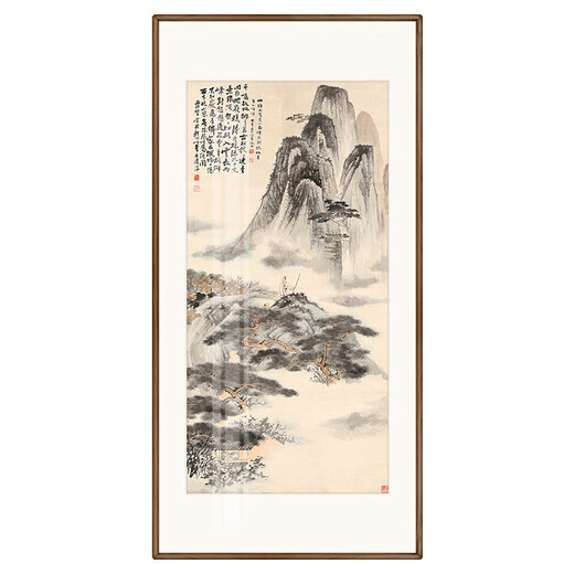 Xuanmutang entrance decorative painting New Chinese style ink landscape painting hanging painting study living room tea room corridor aisle entrance landscape painting Zhang Daqian <Landscape Tune> Finished product width 70cm * height 140cm Indonesian Sapele (mortise and tenon rounded corners)