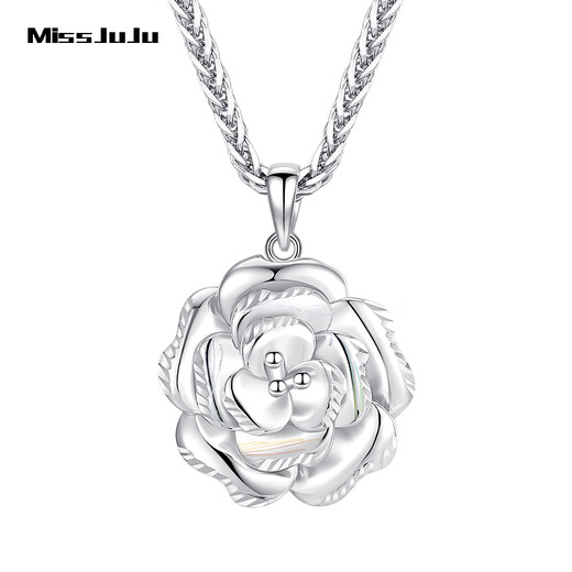Miss JuJu pt950 platinum rose flower pendant women's fashionable platinum flower necklace for girlfriend, pendant weighs 2.1-2.3 grams + delivery silver chain