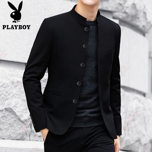 Playboy (PLAYBOY) high-end tunic suit for young people new Chinese style men's republic of China stand collar suit jacket men's suit large size trendy new tunic suit M 105-125Jin Jin is equal to 0.5 kg