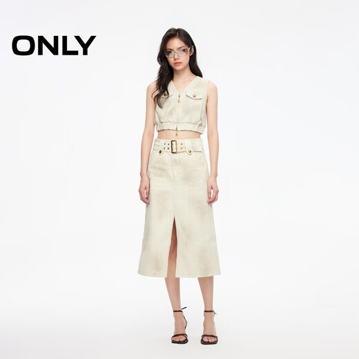 ONLY秋季休闲百搭V领无袖短款牛仔背心马甲女|124156002 J28 沙丘白牛仔 XS