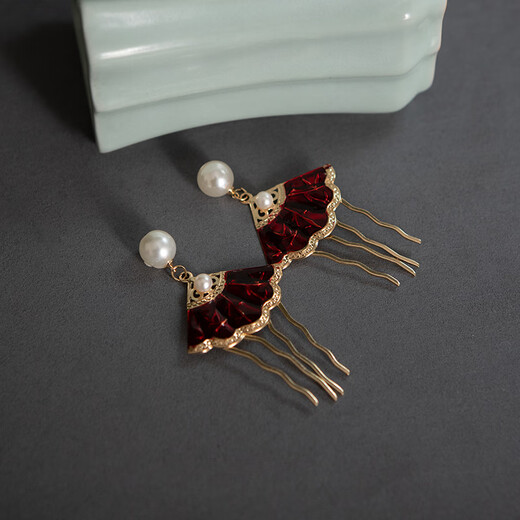 Shijun (SHIJUN) Bridal Toast Wear Red Hair Accessories Xiu Hetou Clothing Step Fan Shape New Chinese Style Hairpin Wedding Dragon and Phoenix Coat Cheongsam Suit