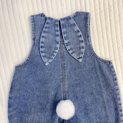 Disney (Disney) children's denim overalls, spring and autumn rabbit ears, stylish and cute casual pants for boys and girls, denim blue rabbit ears overalls 90 cm