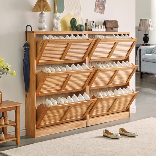 Jiayi solid wood shoe cabinet at the entrance of the house modern minimalist entrance hall all-in-one cabinet ultra-thin flip door free installation storage cabinet