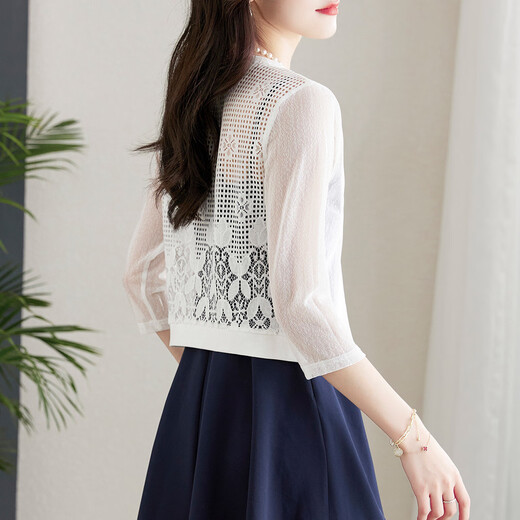 Chaqueta Shangjing para mujeres en verano New Women's Clothing Simple Casual Hollow Light y cómoda chaqueta de chal delgada corta para mujeres para mujeres