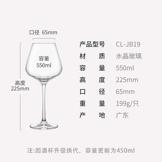 CLITON红酒杯高脚杯 家用玻璃杯葡萄酒杯勃艮第酒杯酒具套装2只装
