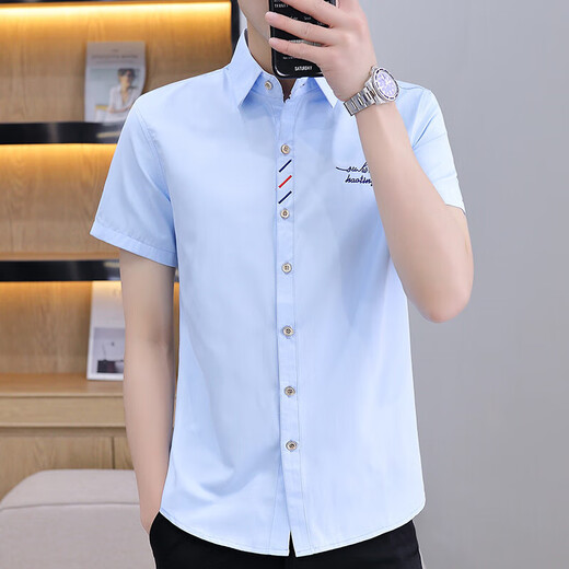 Men's short-sleeved shirts, popular cotton shirts, slim Korean style casual pointed collar, no ironing shirt, 829 white M 80-105Jin[Jin equals 0.5 kg]