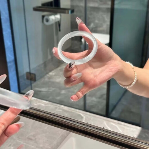 Ouyuan Ice White Moonlight Bracelet Women's High Ice Chalcedony Cat's Eye Effect Quartzite Jade Jade Bracelet Light Blue/Fine/54 Suitable for 80-90Jin Jin is equal to 0.5 kg