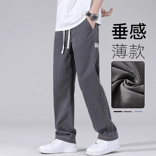 JEEP SPIRIT新款夏季天丝牛仔裤男士冰丝宽松休闲阔腿裤潮牌长裤子 1048蓝色薄-款 M 90-115斤