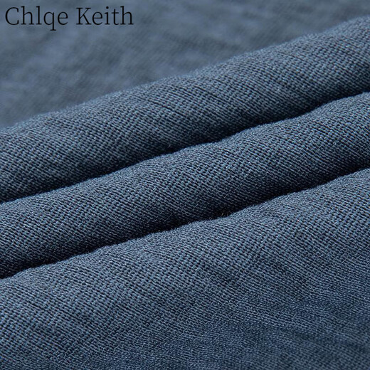 ChlqeKeith men's Henry collar short-sleeved shirt summer new middle-aged dad wear stand-up collar high-end solid color top linen shirt blue 4XL