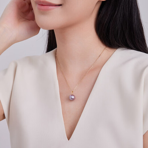 ALLOVE Edison Freshwater Pearl Necklace Women's 18K Gold Purple Round Pearl Girl Birthday Gift for Girlfriend and Wife 18K Gold Freshwater Pearl Necklace Souvenir