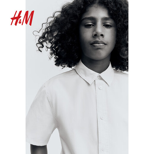 H&M children's clothing children's boys' shirts spring dress performance clothes formal shirt cotton short-sleeved top 1273445 light blue 165 165/84 (13-14Y)